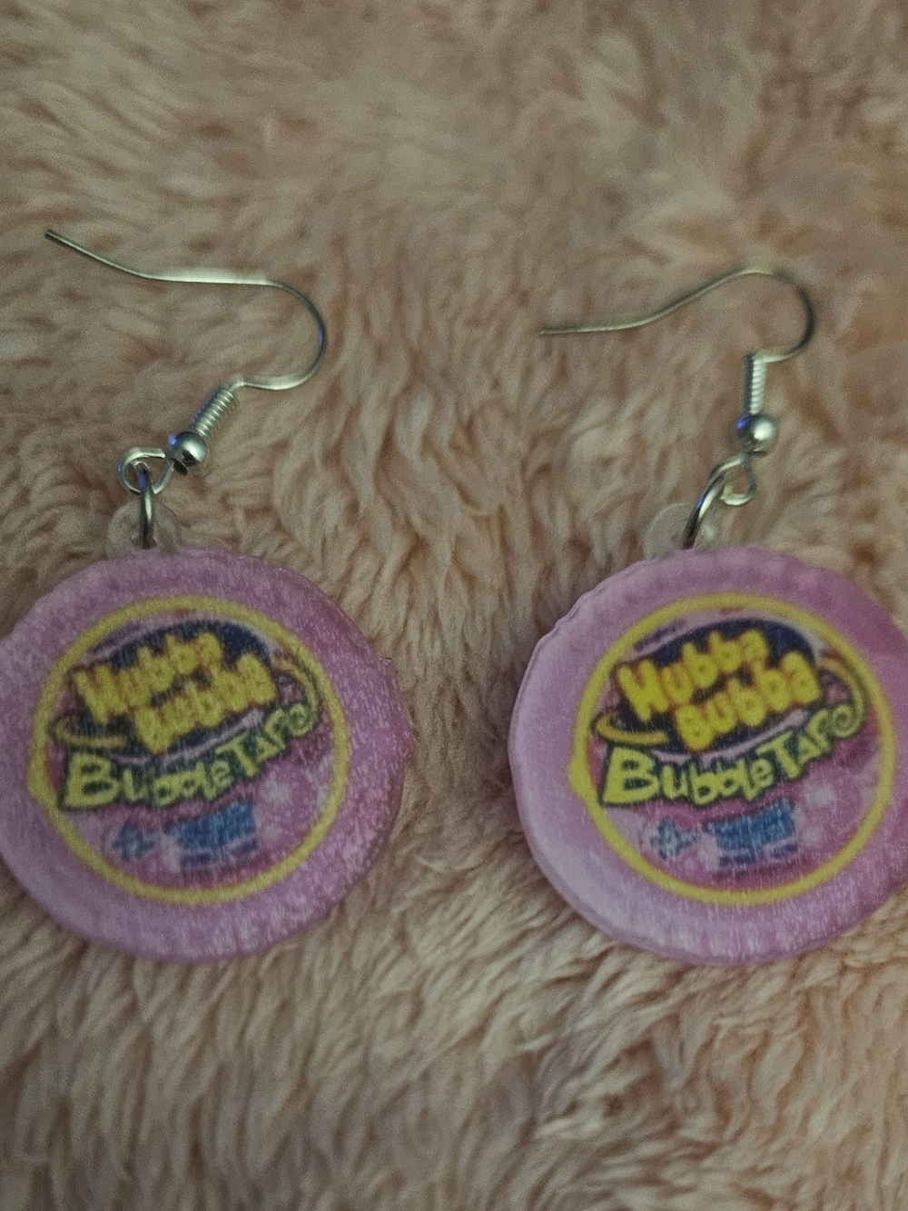 Never Worn Pink Hubba Bubba Bubble Tape Dangle Earrings